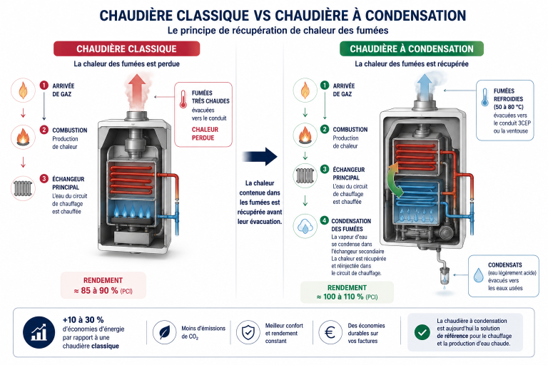 Chaudière classique vs chaudière à condensation